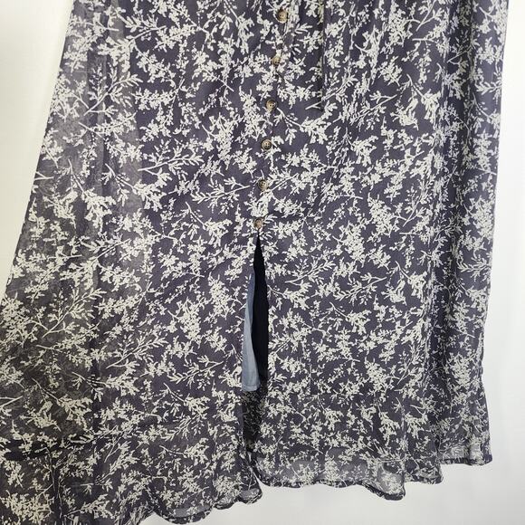 Mikarose Womens Button Front Maxi Skirt Size Large Pewter Branch Pull On Lined - Picture 5 of 12